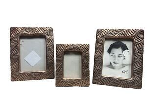 Vintage Set of 3 Terragraphic Copper Picture Frame Geometric Design 1993